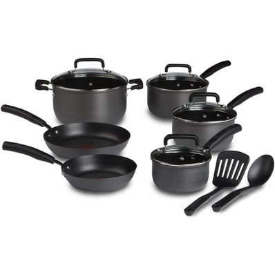 T-Fal D913SC64 Signature Hard-Anodized Black 12-Piece Cookware Set
